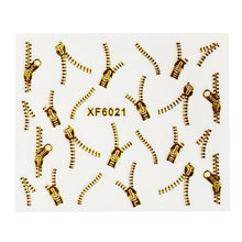 Load image into Gallery viewer, 1sheets Gold Zipper 3d Designs Nail Art Stickers Decals Manicure Decor Tools DIY Nail Art Tips Fashion Accessories LAXF6021